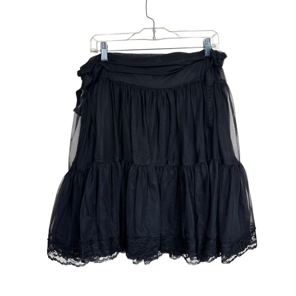 Vtg Malco Modes Petticoat Skirt Sz S Black Tiered Lace Tulle Rockabilly Goth USA